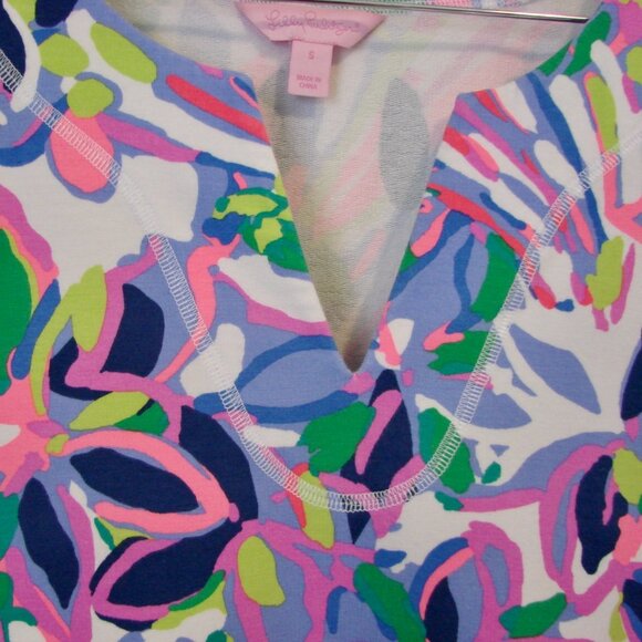 Lilly Pulitzer Floral Tunic Top V-neck Stretchy Purple Pink Green Blue Small - Picture 6 of 12